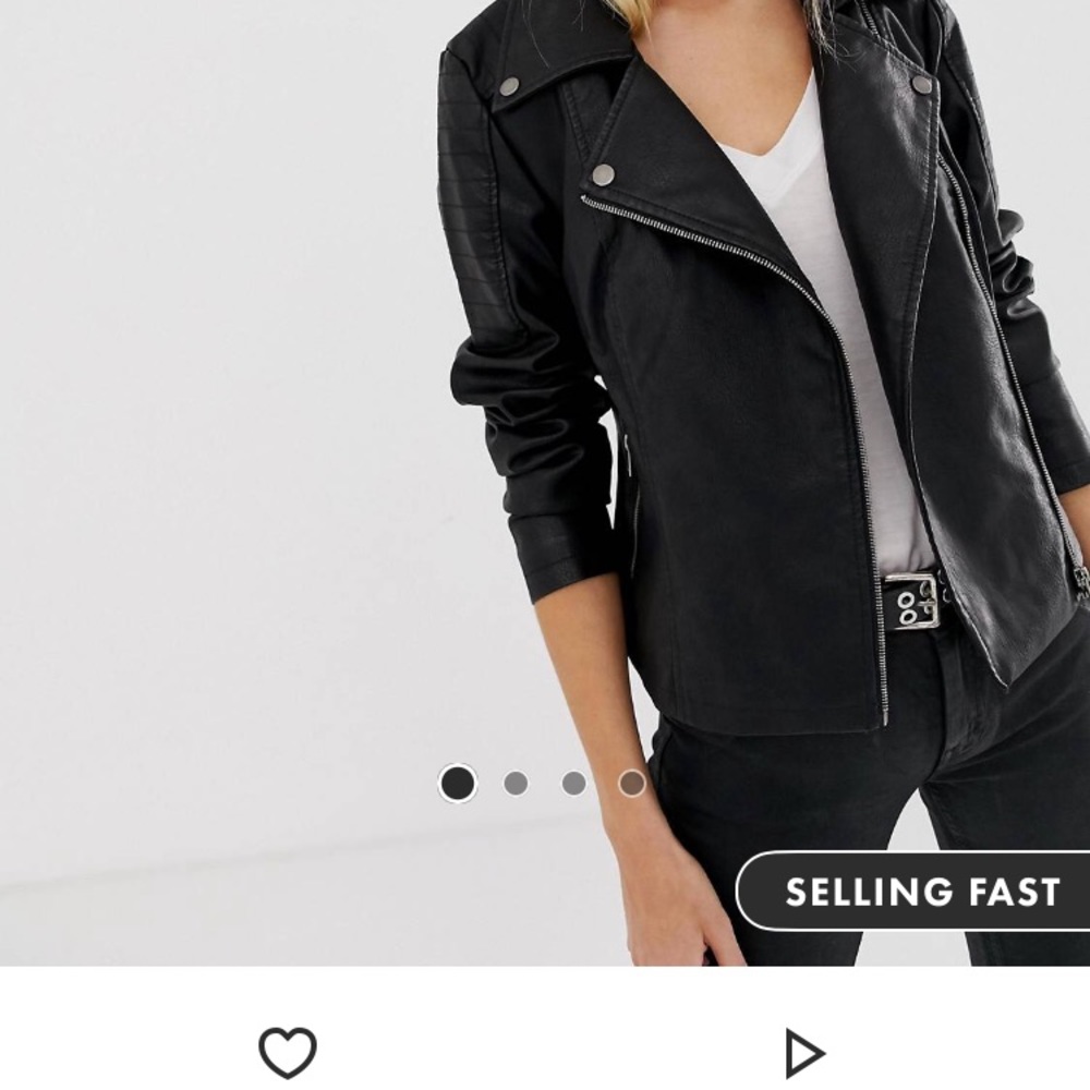 Women’s black faux leather jacket ASOS with metal
